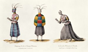 Dancing Dress of Kings Women and a Zulu Woman of Rank, illustrasjon fra Narrative of a Journey to the Zulu Country av A.F. Gardiner, 1836 av English School